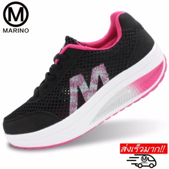 Marino รองเท้าผ้าใบ รองเท้าเพิ่มความสูงสำหรับผู้หญิง No.A013 - Black / Pink Marino รองเท้าผ้าใบ รองเท้าเพิ่มความสูงสำหรับผู้หญิง No.A013 - Black / Pink