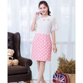 pitchaya ชุดเดรสตัวเสื้อสีขาวคอฉลุสามเหลี่ยมแขนระบาย กระโปรง Polka dot de482(สีขาว-ชมพู) pitchaya ชุดเดรสตัวเสื้อสีขาวคอฉลุสามเหลี่ยมแขนระบาย กระโปรง Polka dot de482(สีขาว-ชมพู)