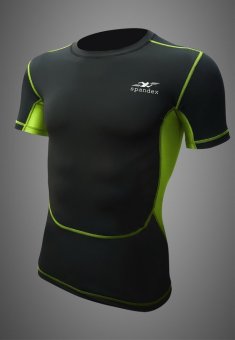 Spandex เสื้อรัดกล้ามเนื้อแขนสั้น S004 สีดำ/ตาข่ายเขียว Spandex เสื้อรัดกล้ามเนื้อแขนสั้น S004 สีดำ/ตาข่ายเขียว