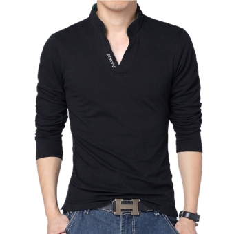 Huaway แฟชั่นชายแขนเสื้อสีทึบสวมเสื้อโปโลลำลองแบบอักษร (สีดำ) Huaway แฟชั่นชายแขนเสื้อสีทึบสวมเสื้อโปโลลำลองแบบอักษร (สีดำ)