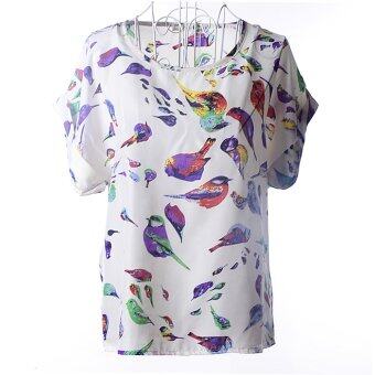 Allwin ชีฟองเสื้อแฟชั่นสตรีซัมเมอร์ลำลองเสื้อเชิ้ตแขนสั้นเสื้อหลวม Batwing นก Allwin ชีฟองเสื้อแฟชั่นสตรีซัมเมอร์ลำลองเสื้อเชิ้ตแขนสั้นเสื้อหลวม Batwing นก