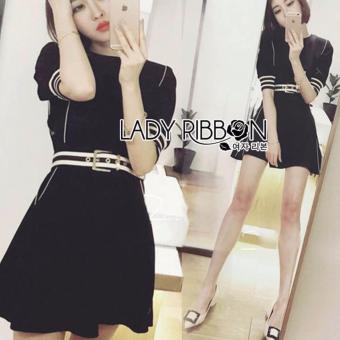 Elisa Thailand เสื้อผ้าแฟชั่นสไตล์เกาหลี Lady Erin Graphic Striped Black and White with Belt Elisa Thailand เสื้อผ้าแฟชั่นสไตล์เกาหลี Lady Erin Graphic Striped Black and White with Belt