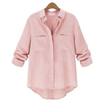 แฟชั่นฤดูใบไม้ร่วงหญิงสาวสวมเสื้อเชิ้ตแขนยาวลำลอง Blusas ปุ่มเสื้อกลับลงปกเสื้อเสื้อยืดเสื้อไซส์พิเศษ S-2XL สีชมพู แฟชั่นฤดูใบไม้ร่วงหญิงสาวสวมเสื้อเชิ้ตแขนยาวลำลอง Blusas ปุ่มเสื้อกลับลงปกเสื้อเสื้อยืดเสื้อไซส์พิเศษ S-2XL สีชมพู