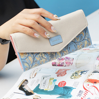 Beauty bag กระเป๋าสตางค์ใบยาว กระเป๋าเงินผู้หญิง กระเป๋าสตางค์น่ารัก รุ่น LW-017 (สีฟ้า/สีขาว)
