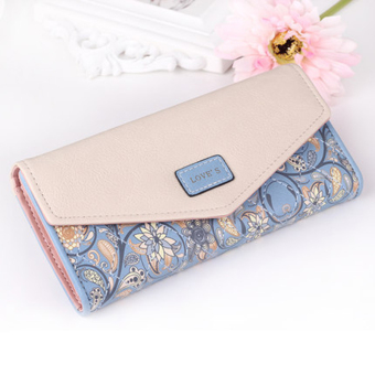 Beauty bag กระเป๋าสตางค์ใบยาว กระเป๋าเงินผู้หญิง กระเป๋าสตางค์น่ารัก รุ่น LW-017 (สีฟ้า/สีขาว)