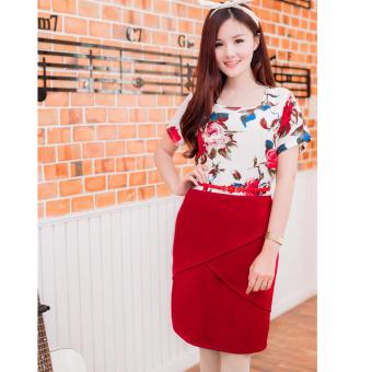Pitchaya ชุดเดรสทำงาน ตัวเสื้อขาวลายดอกกระโปรงชั้น de378(สีแดง) Pitchaya ชุดเดรสทำงาน ตัวเสื้อขาวลายดอกกระโปรงชั้น de378(สีแดง)