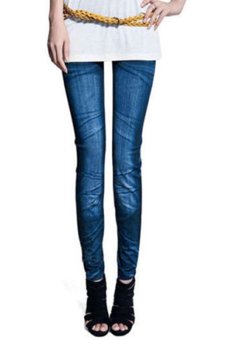 Sanwood สตรีกางเกงยีนส์ยืดสกินนี่พิมพ์เลียนแบบ Jeggings 90ซมสีน้ำเงิน Sanwood สตรีกางเกงยีนส์ยืดสกินนี่พิมพ์เลียนแบบ Jeggings 90ซมสีน้ำเงิน