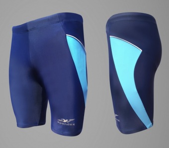 Spandex กางเกงว่ายน้ำขาสามส่วน SW002 (สีกรมท่า/แถบฟ้า) Spandex กางเกงว่ายน้ำขาสามส่วน SW002 (สีกรมท่า/แถบฟ้า)