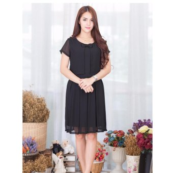 Pitchaya ชุดเดรสสีดำแต่งแบบกั๊กติดโบว์ที่อก de518(สีดำ) Pitchaya ชุดเดรสสีดำแต่งแบบกั๊กติดโบว์ที่อก de518(สีดำ)