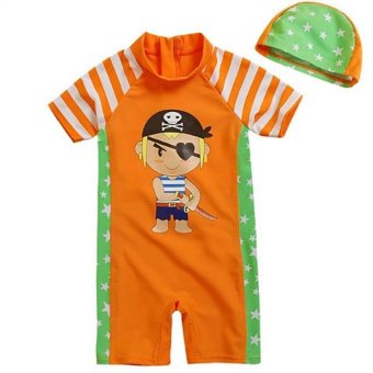 Tankidsshop ชุดว่ายน้ำเด็กชาย สีส้มวันพีช,สกรีนลายโจรสลัดตาเดียวน่ารัก พร้อมหมวก Tankidsshop ชุดว่ายน้ำเด็กชาย สีส้มวันพีช,สกรีนลายโจรสลัดตาเดียวน่ารัก พร้อมหมวก