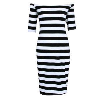 ไหล่หลุดแขนเสื้อลายครึ่ง Bodycon เปรียวแต่งตัว (สีดำ) ไหล่หลุดแขนเสื้อลายครึ่ง Bodycon เปรียวแต่งตัว (สีดำ)