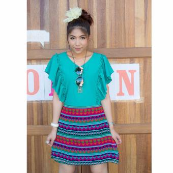 All about Fashionista เดรสสั้นแต่งแขนปีกระบาย กระโปรงลายกราฟฟิก (สีเขียว) All about Fashionista เดรสสั้นแต่งแขนปีกระบาย กระโปรงลายกราฟฟิก (สีเขียว)