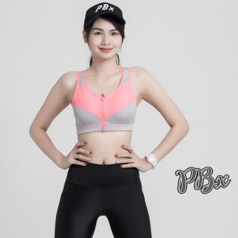 PBx Colorful Sport Bra Zip Front - สปอร์ตบราออกกำลังกายซิปหน้า (ชมพู - เทา ) PBx Colorful Sport Bra Zip Front - สปอร์ตบราออกกำลังกายซิปหน้า (ชมพู - เทา )