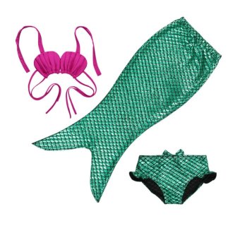Mermaid Swiming Children Bikini Set ชุดนางเงือก เซ็ท 3 ชิ้น รุ่น Pink-Green (สีชมพู-เขียว)
