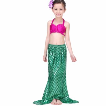 Mermaid Swiming Children Bikini Set ชุดนางเงือก เซ็ท 3 ชิ้น รุ่น Pink-Green (สีชมพู-เขียว)