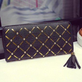 ฺBag Fashion กระเป๋าสตางค์แบบรูดซิบ ปักกระดุมคาดสีทอง (สีดำ) รุ่น1777 ฺBag Fashion กระเป๋าสตางค์แบบรูดซิบ ปักกระดุมคาดสีทอง (สีดำ) รุ่น1777