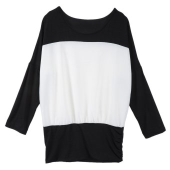 ยาวแขนเสื้อลำลองคอตัดต่อ Batwing ตักสีของบล็อกผู้หญิงผอมเสื้อยืด ยาวแขนเสื้อลำลองคอตัดต่อ Batwing ตักสีของบล็อกผู้หญิงผอมเสื้อยืด