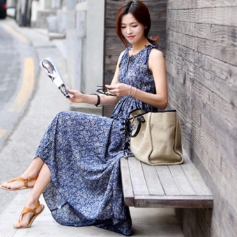 Jiayiqi Women's Long Maxi Dress Casual Floral Dress SleevelessO-neck Plus Size Blue - Intl April 2018 - 5 Jiayiqi Women's Long Maxi Dress Casual Floral Dress SleevelessO-neck Plus Size Blue - intl - 5