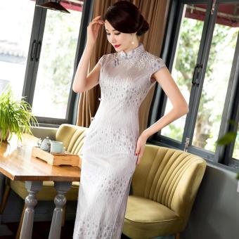 Lace Short Sleeve Improved Cheongsam (Silver) - intl Lace Short Sleeve Improved Cheongsam (Silver) - intl