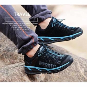 ราคา Merrto รุ่น 8619 รองเท้าผ้าใบ ผู้ชาย แนวสตรีท ทำจากหนังแท้คุณภาพดี สำหรับกิจกรรม เดินป่า ปีนเขา เดินทาง (สีดำ/ฟ้า)