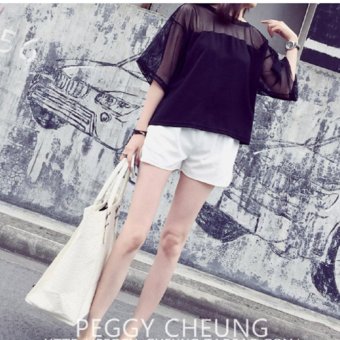 Mod เสื้อยืด คอกลม แขนสั้น แต่งผ้าโปร่งซีทรูช่วงไหล่ แขน (สีดำ) รุ่น S544 July 2018 - 2 Mod เสื้อยืด คอกลม แขนสั้น แต่งผ้าโปร่งซีทรูช่วงไหล่ แขน (สีดำ) รุ่น S544 - 2