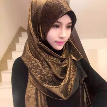 Muslim fashion scarf leopard gold scarring printing scarf(khaki) -intl Muslim fashion scarf leopard gold scarring printing scarf(khaki) -intl