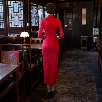 National Wind Chili Red Lace 3/4 Sleeve Cheongsam Dress (Red) -intl National Wind Chili Red Lace 3/4 Sleeve Cheongsam Dress (Red) -intl