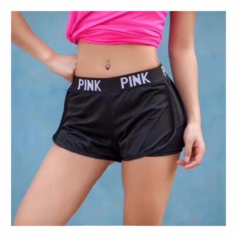 ซื้อ/ขาย กางเกงขาสั้น ออกกำลังกาย เล่นโยคะ (กางเกงขาสั้นสีดำ แถบดำ สาย PINK) - 1 ตัว