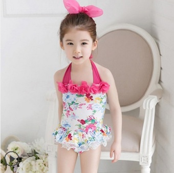 ขาย เกาหลีใหม่สาวเล็กเด็กชุดว่ายน้ำสยามประเภทกระโปรงชุดว่ายน้ำ (ดอกคำฝอยสีขาว)