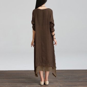 ZANZEA Boho แขนเสื้อยาวผ้าฝ้ายสาวฮิปปี้ยาวแต่งตัวสบาย ๆ กาแฟแมกซี่ ZANZEA Boho แขนเสื้อยาวผ้าฝ้ายสาวฮิปปี้ยาวแต่งตัวสบาย ๆ กาแฟแมกซี่