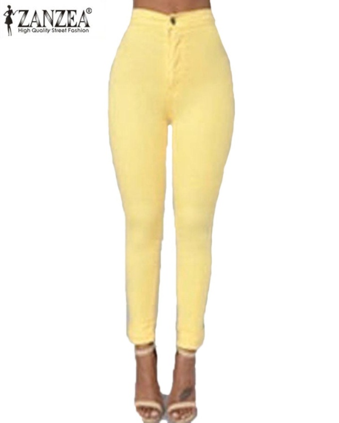 ดูภาพ ZANZEA Women's Casual Slim High Waist Solid Stretchy Skinny Tights Pencil Pants Yellow - intl เพิ่มเติม ZANZEA Women's Casual Slim High Waist Solid Stretchy Skinny Tights Pencil Pants Yellow - intl