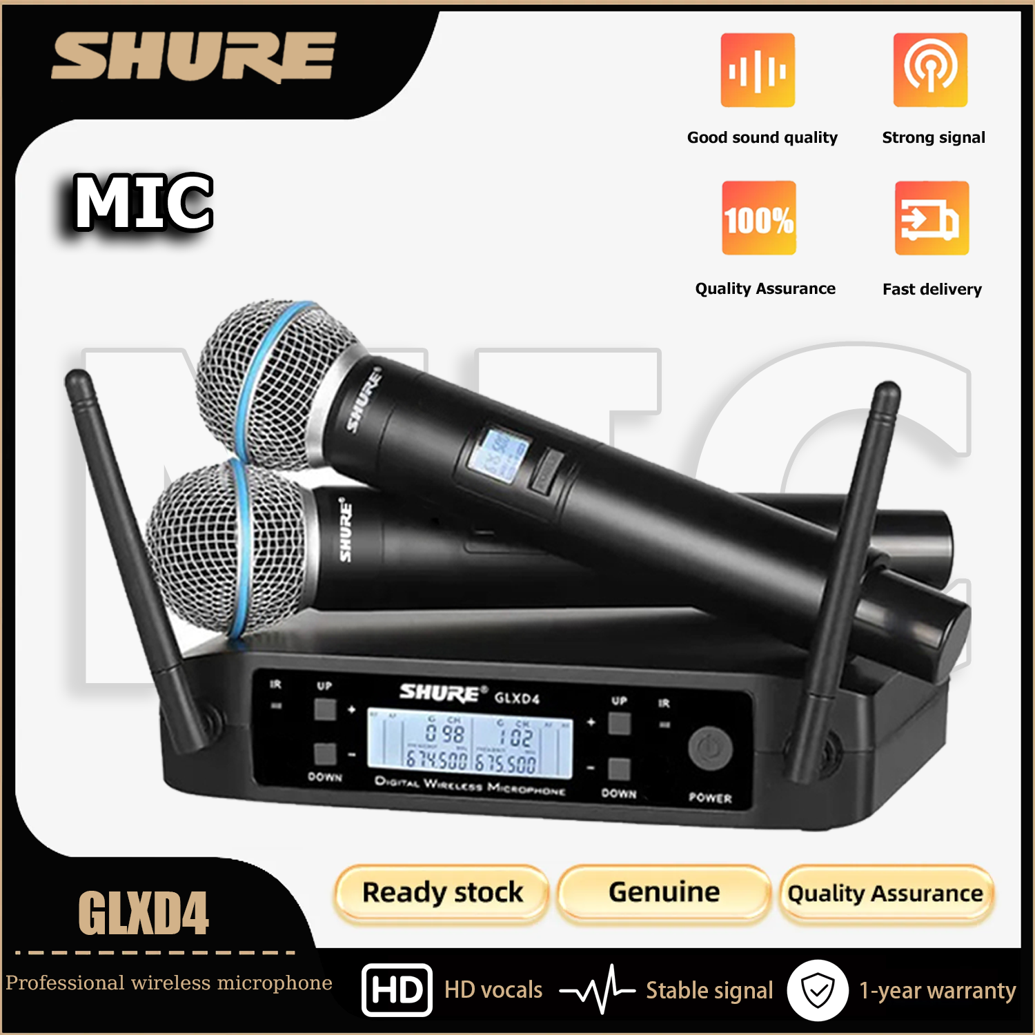Shure GLXD4ไมโครโฟนไร้สาย UHF ไมโครโฟนไร้สายแบบใช้มือถือเหมาะสำหรับการแสดงบนเวทีคาราโอเกะ KTV