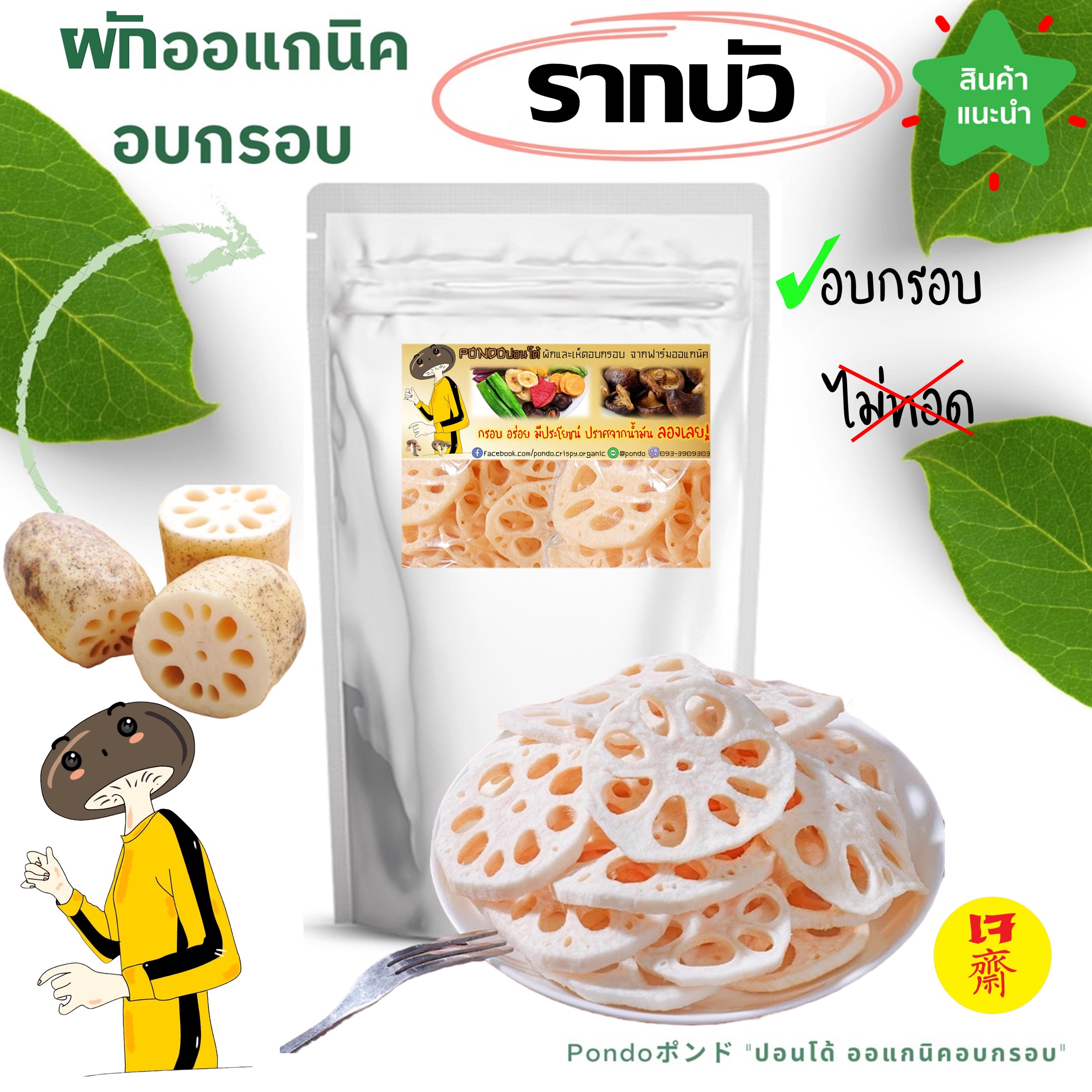 "PONDO" Crispy Lotus Root no oil delicious crispy, non rancid, non fat, crispy organic vegetables ราคา 51 บาท*ส่งฟรี