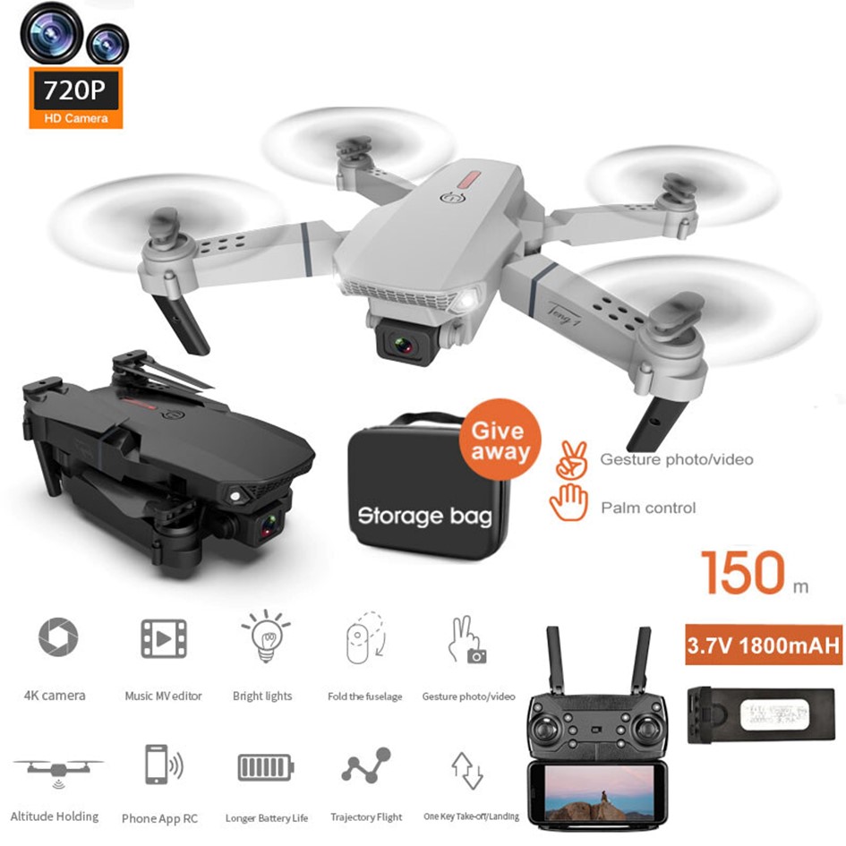 โดรน E88 ตัวแรง รุ่นขายดี Drone กล้อง2ตัว DM107s WIFI ถ่ายภาพ บินนิ่ง ถ่ายวีดีโอ กล้องชัด โดรนไร้สาย โดรนบังคับ