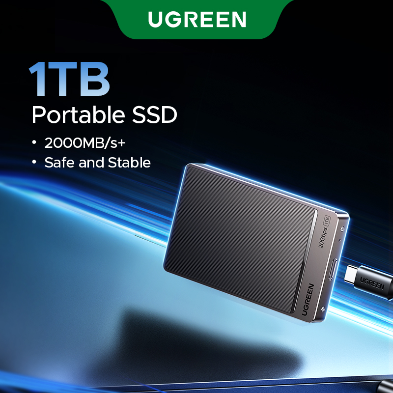 UGREEN 20Gbps Hard Disk 1TB Portable SSD USB 3.2 Gen 2 for Windows 7, Linux, Android, Mac OS X Model:35270 ราคา 6,990 บาท*ส่งฟรี