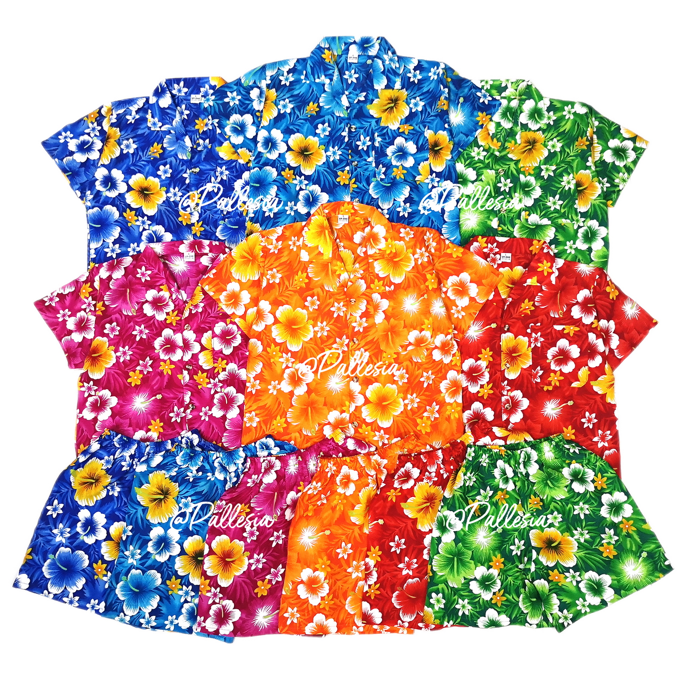 5 colors 4 sizes Toddler Set Hawaii Shirt Pants Flower Colorful Bright Rayon Fabric HK01 ราคา  199 บาท*ส่งฟรี