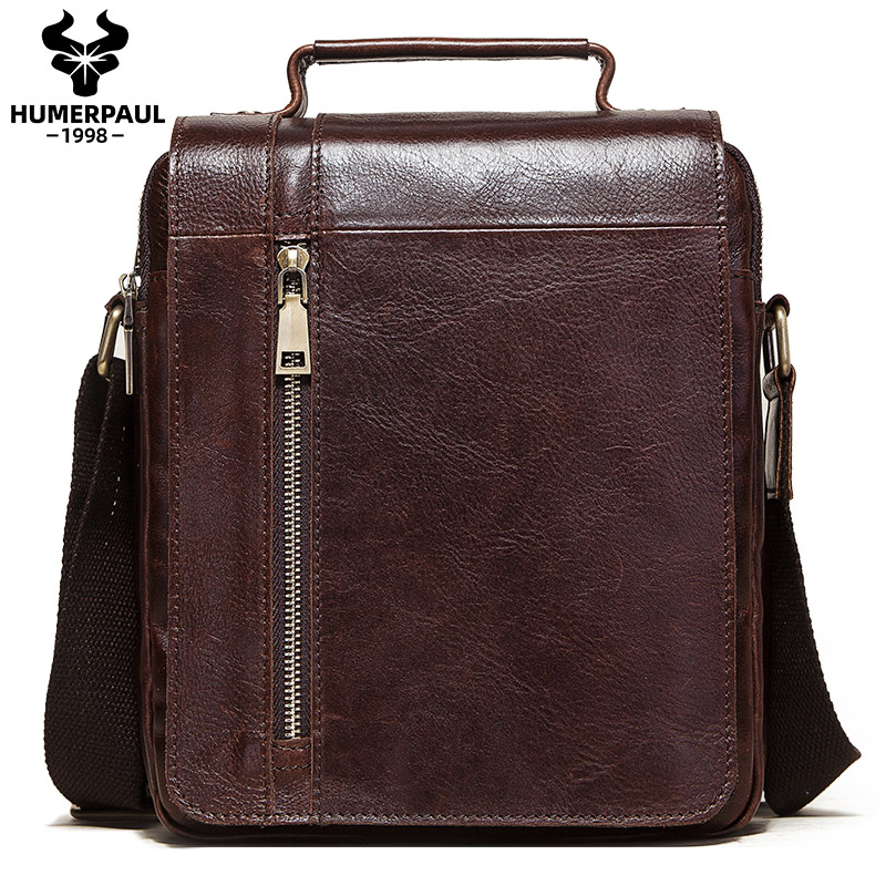 HUMERPAUL Brand Casual Men Shoulder Bag Vintage Crossbody Bags High Quality Male Bag Genuine Leather Capacity Men Messenger Bags New ราคา 1,510 บาท*ส่งฟรี