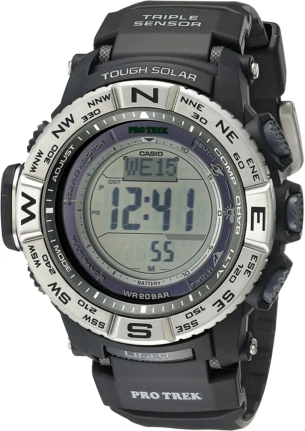 casio atomic digital watch silver