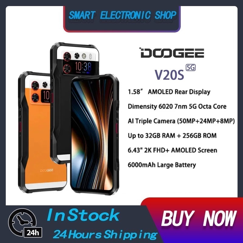 DOOGEE V20Sทนทาน5Gสมาร์ทโฟนOcta Core 12GB + 256GB 6.34นิ้วAMOLED Android 13โทรศัพท์มือถือ50MP 6000MAh 33W Fast Charge NFC ราคา 11,000 บาท*ส่งฟรี