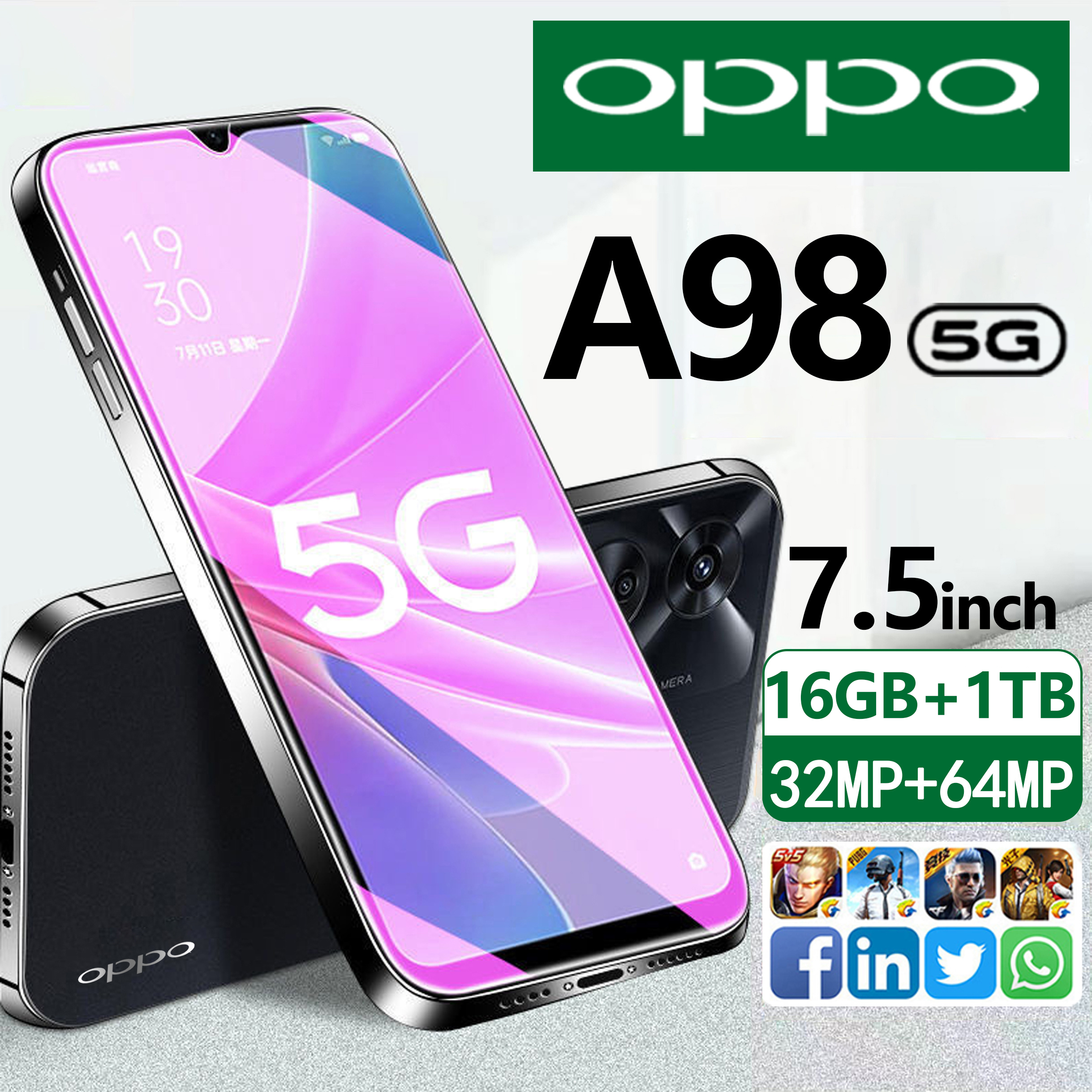 【1 Year Warranty】New 100% Genuine Opp0 A98 5g 7.5 Inch Mobile Phone Supports 2 Sim Cards Smartphone 4G/5G Ram 16Gb Rom 1Tb Cheap Mobile Phone Android13.0 Mobile Phone 32Mp+64Mp Mobile Phone Free Delivery Cheap Phone Phone for Playing Games Cheap Calls Ren ราคา 1,588 บาท*ส่งฟรี