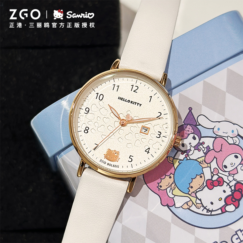 ZGO x Sanrio HelloKitty Quartz Watch For Woman Girls Leather Waterproof Luminous Gold Casual Retro Student Gift Idea 270 ราคา 421 บาท*ส่งฟรี
