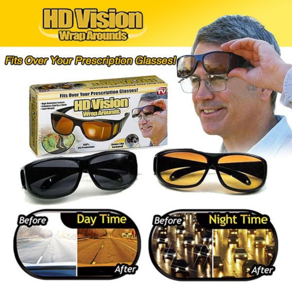 รูปภาพเพิ่มเติมของ HD vision wrap แว่นตัดแสงกลางคืน แว่นกันแดด แว่นตาขับรถกลางคืน แว่นใส่ขับรถ แว่นกรองแสง แว่นกันแดด/ขับรถ กลางวัน-กลางคืน HD Vision 2ชิ้น/ชุด