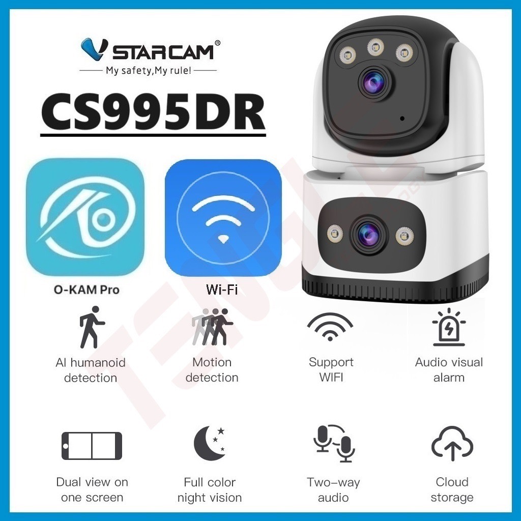Vstarcam Cs995Dr Wifi/4G (Dual Lens) Wireless Cctv Camera, Resolution 3Mp(1296P) Indoor, Has Ai+ Alarm Detector. ราคา 649 บาท*ส่งฟรี