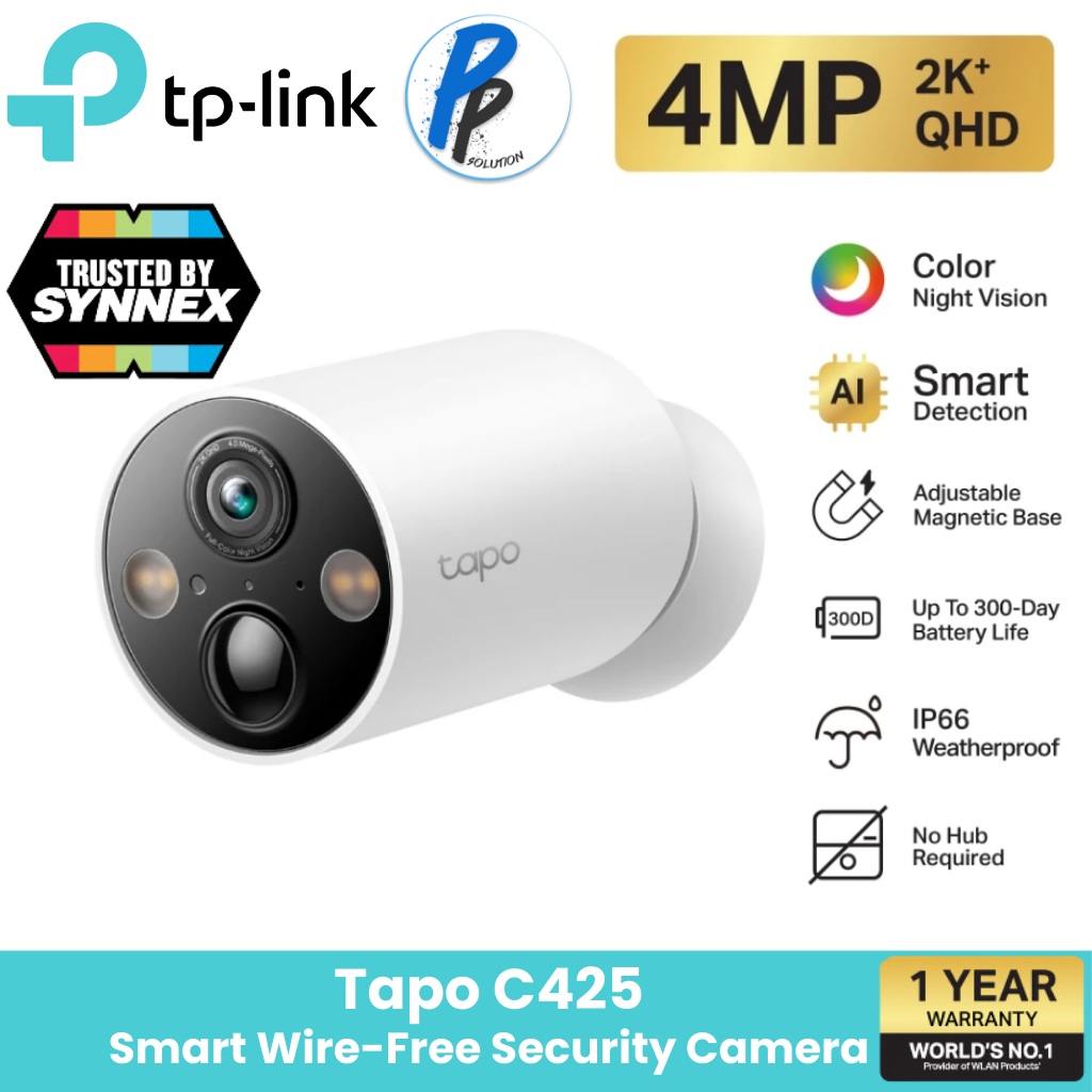 TP-Link Tapo C425 กล้องวงจรปิดไร้สาย 2K QHD IP66 ภาพสีกลางคืน มีAI ตรวจจับ แบตอึด Smart Wire-Free Security Camera ราคา 2,424 บาท*ส่งฟรี