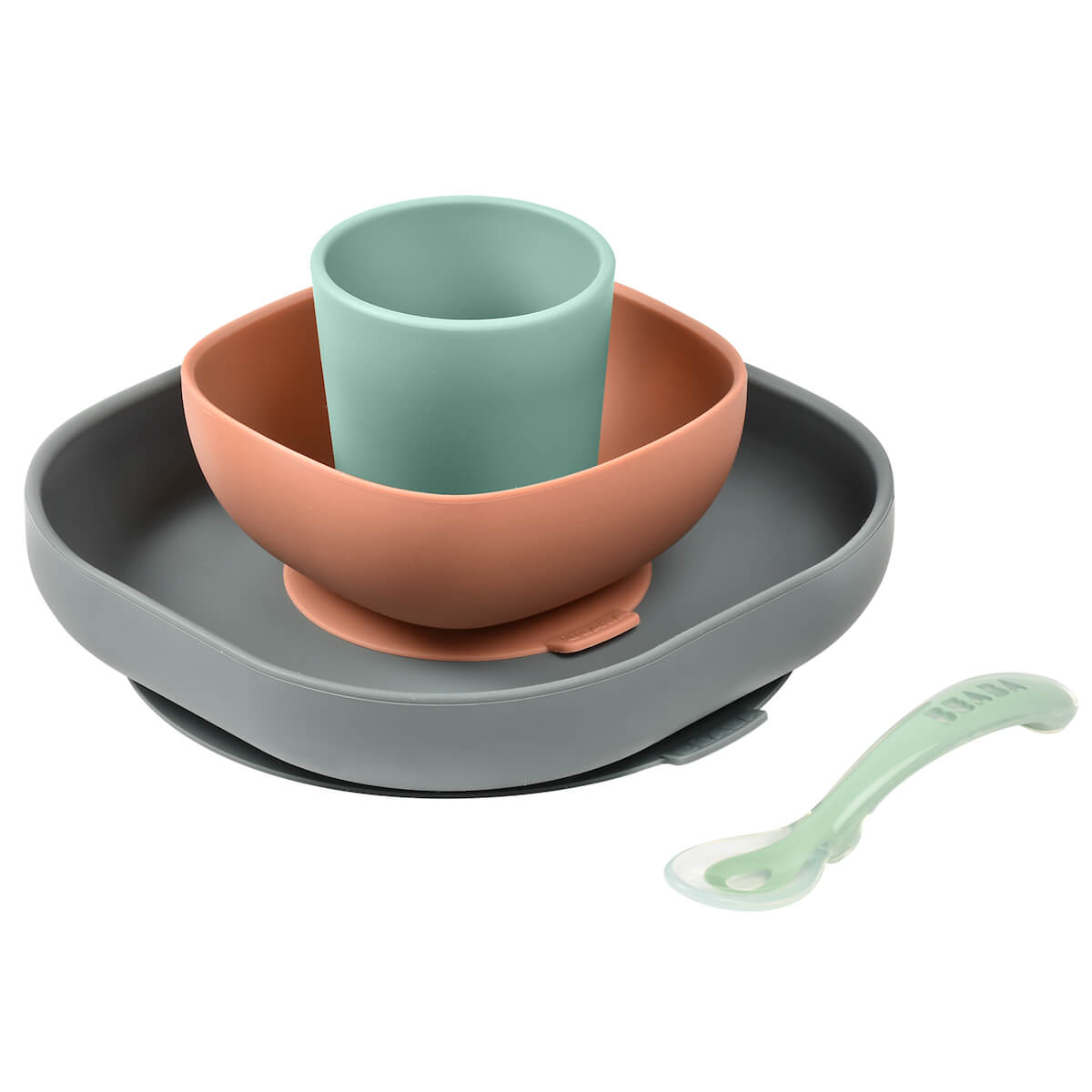 BEABA ชุดเซ็ทรับประทานอาหารซิลิโคน Silicone Suction Meal Set (4 pcs) - Charcoal ราคา 1,790 บาท*ส่งฟรี