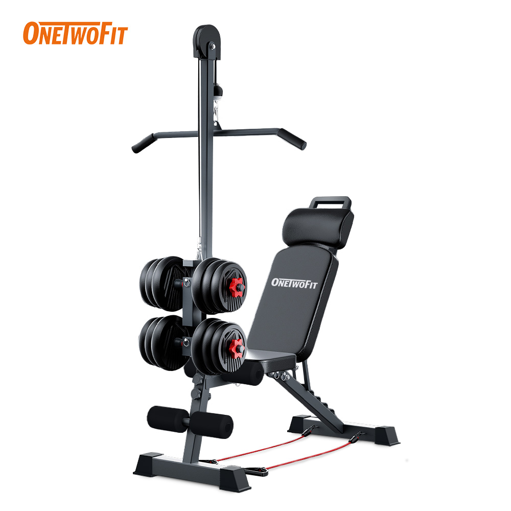Onetwofit Exercise Bench High Pull-Down Dumbbell Bench Foldable Weight Lifting Bench Adjustable Height in 6 Levels, Can Support a Weight of 150kg. ราคา 2,750 บาท*ส่งฟรี
