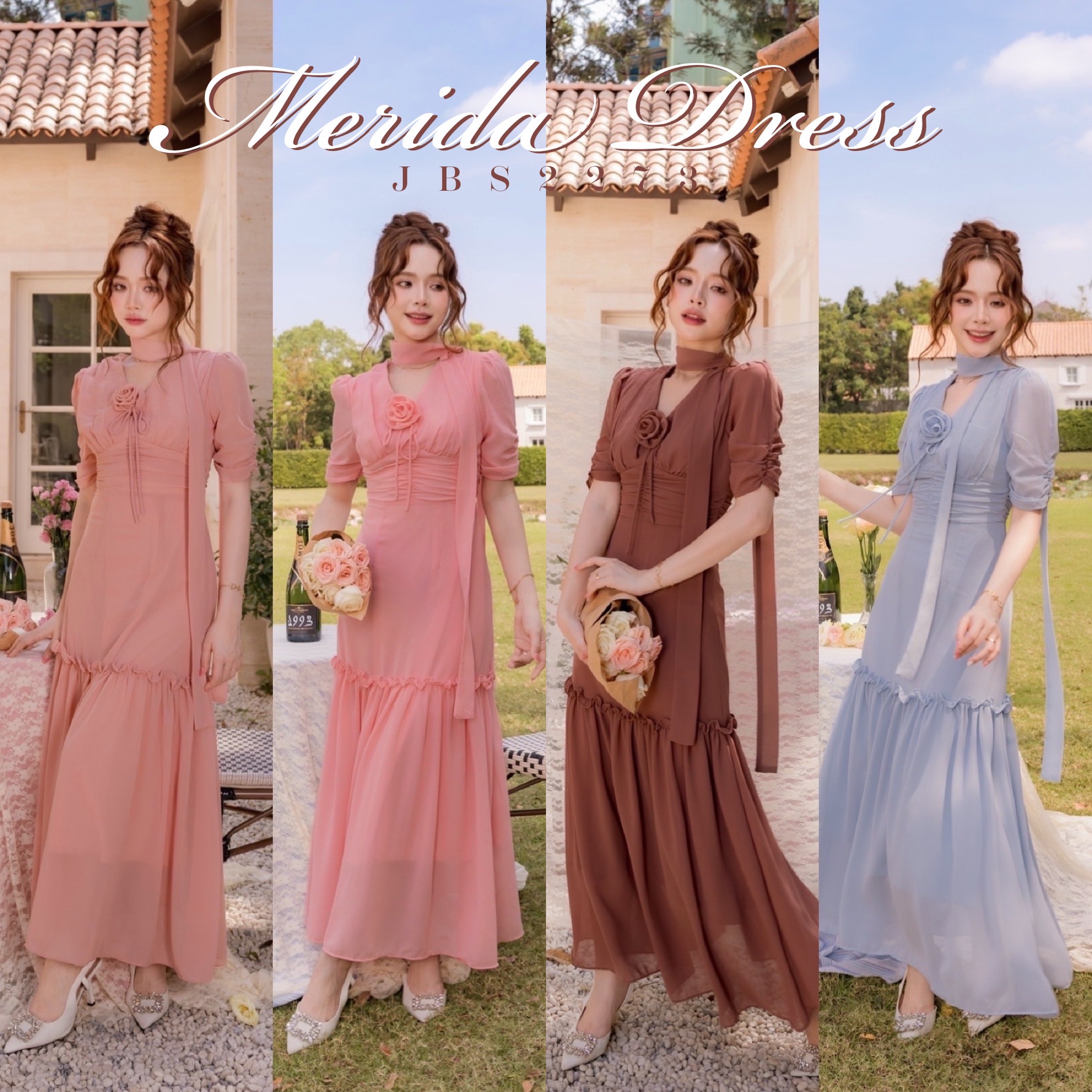 #JBS2273 Merida Dress เดรส+choker+เข็มกลัดดอกไม้ ราคา 990 บาท*ส่งฟรี