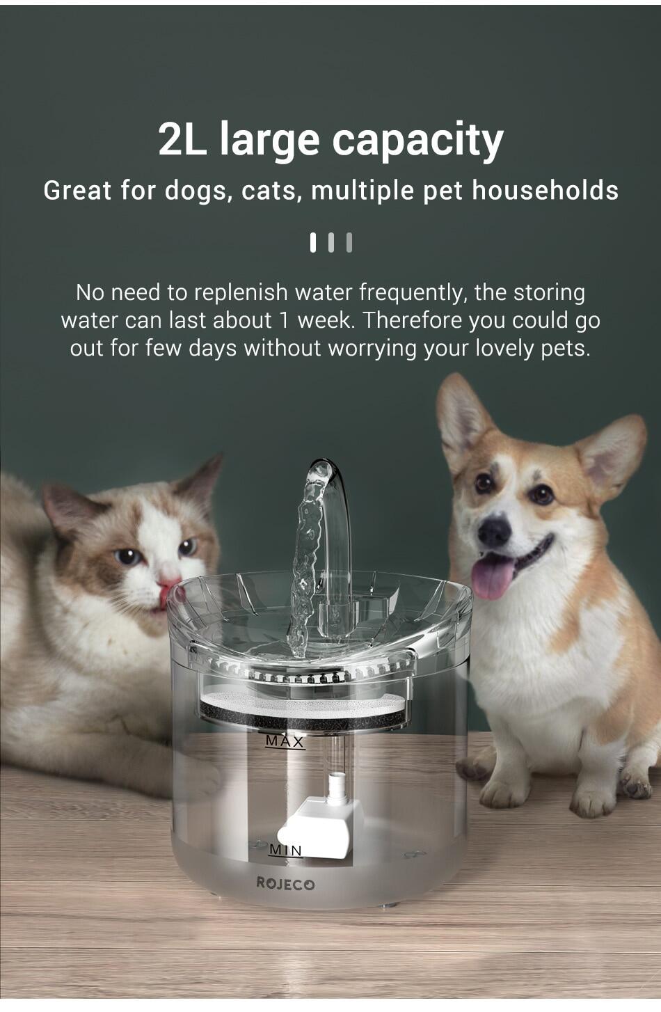 bộ lọc vòi nước rojeco 2l cho mèo máy uống nước cảm biến tự động cho mèo máy cấp nước cho thú cưng máy lọc nước cho thú cưng đài phun nước uống tự động cho mèo 12