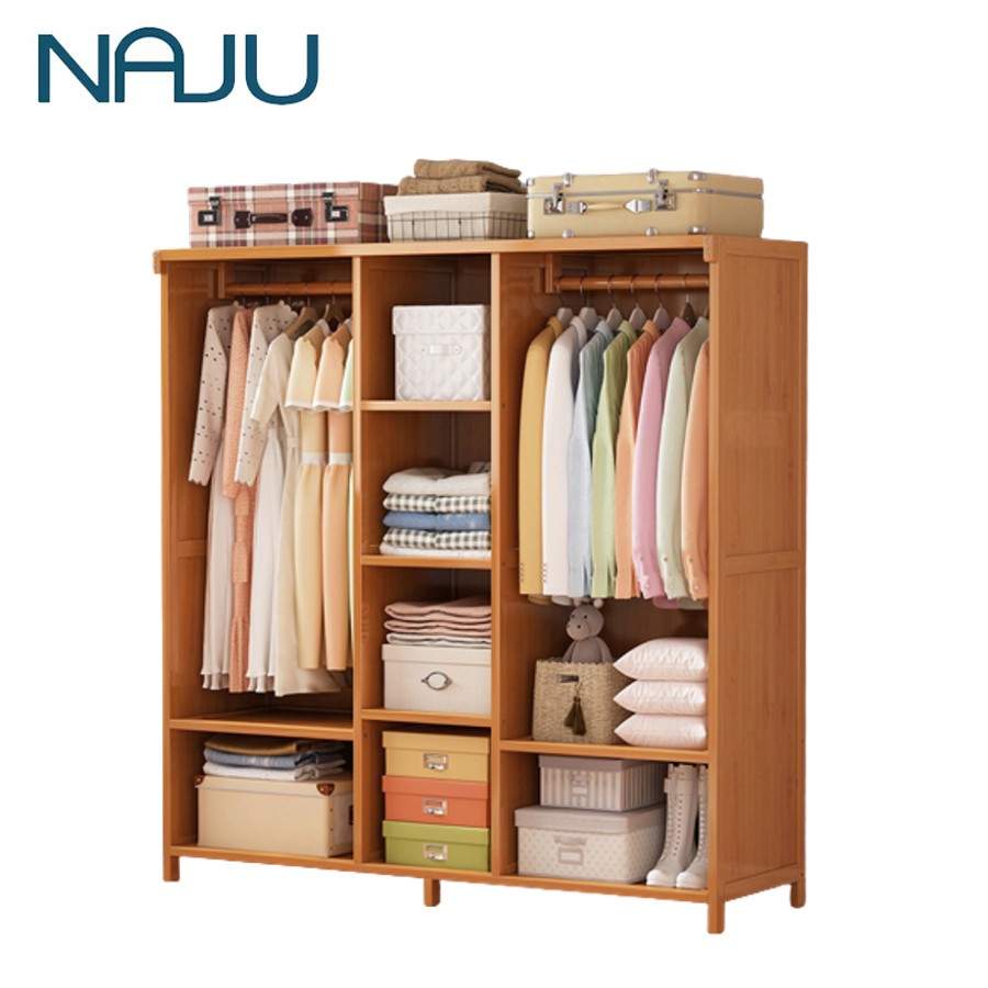 Naju ตู้แขวนเสื้อผ้าไม้ มี 3 ขนาด รองรับน้ำหนักได้สูงสุด 100 kg. ตู้เสื้อผ้าไม้ วางของชั้นบนได้ ตู้แขวนเสื้อผ้า ประกอบง่าย ราคา 1,989 บาท*ส่งฟรี