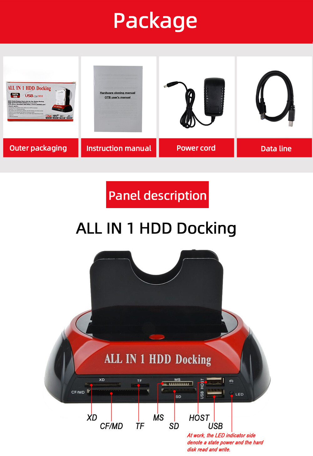 เกี่ยวกับสินค้า ฮาร์ดดิสก์ไดร์ฟ อุปกรณ์เพิ่มฮาร์ดดิสก์ ฮาร์ดไดร์ฟภายนอก All in 1 Hdd Docking Station eSATA to USB 2.0/3.0 Adapter For 2.5/3.5 Hard Disk Drive Docking Station Hard Enclosure(เรือจากประเทศไทย)